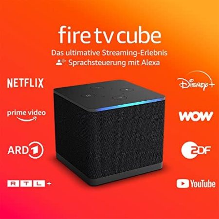 Zertifiziert und generalüberholt Fire TV Cube, Streaming-Mediaplayer mit Sprachsteuerung mit Alexa, Wi-Fi 6E, 4K Ultra HD