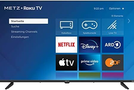 METZ Blue Roku TV, FHD Smart TV, 40 Zoll, 100 cm, Fernseher mit Triple Tuner, TV mit WLAN, LAN, HDMI, USB, HDTV, 2 Monate RTL+ GRATIS,40MTD3011Z