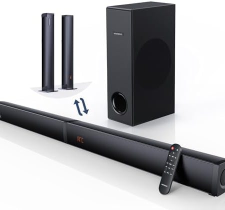 MEREDO 180W Abnehmbare 2-in-1-Soundbar für tv geräte 2.1 Soundbar mit Subwoofer (ARC Kabel) 5 Modi EQ Höhen & Bässe einstellbar Optisch,BT 5.0,AUX,12L tiefer Baß für Heimkino–Schlank/94cm