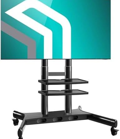 ONKRON Mobiler TV Ständer rollbar - TV Standfuss schwenkbar & höhenverstellbar für 50-86 Zoll LED Flach&Curved TV Standfuß VESA 800x500 bis zu 90.9 kg Schwarz