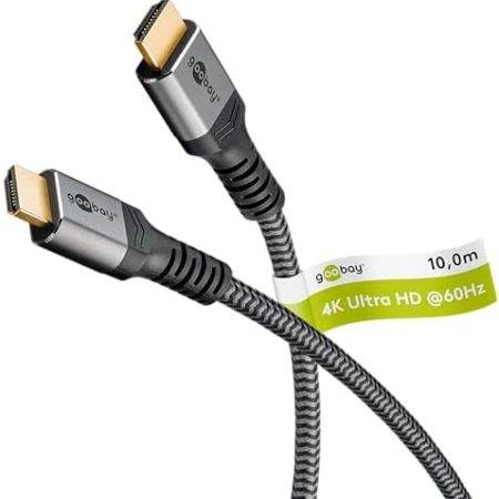 goobay 64997 High Speed HDMI Kabel mit Ethernet 2.0 / UHD-Auflösungen von bis zu 4K @ 50/60 Hz/HDMI Verlängerung für PS5, Xbox, Apple TV 4k / Vergoldete Stecker beugen Korrosion vor/Grau / 10m