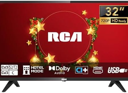 RCA 32 Zoll Fernseher LED TV HD Ready Triple Tuner(DVB-T/T2-C-S/S2) Dolby Audio HDMI USB Anschluss Fire TV Apple TV PS5 Xbox Hotel Modell Schlafzimmer Lounge Hotel RB32H(2023)