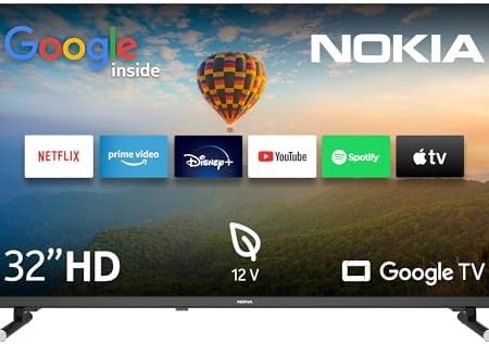 NOKIA 32 Zoll (80 cm) Google TV HD 12V (WLAN, Triple Tuner DVB-C/S2/T2, Google Assistant, YouTube, Netflix, DAZN, Prime Video, Disney+) – HN32GE320C - 2023