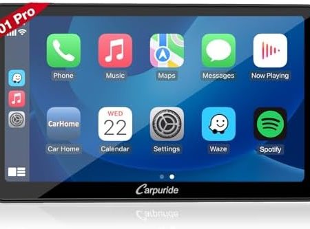 Carpuride W701 Pro mit Dula Bluetooth Tragbarem Apple Carplay Android Auto Autoradio, 7 Zoll 1080P Touchscreen, Mirror Link/GPS/Siri/FM/Google, Armaturenbrettmontage Auf