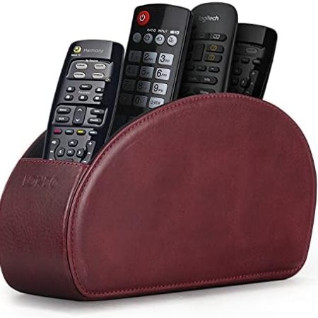 Londo Fernbedienungshalter mit 5 Taschen - Platz für DVD, Blu-Ray, TV, oder Apple TV Fernbedienungen - Italienisches Echtleder mit Wildlederfutter -Schlank Kompakt für die Aufbewahrung im Wohn