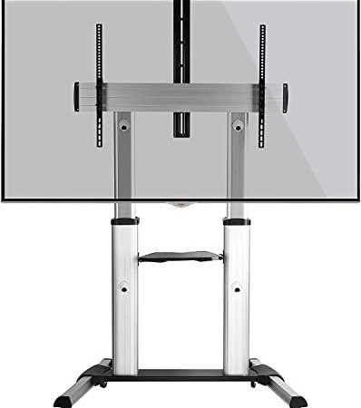 RICOO TV Standfuss Halterung Rollbar Höhenverstellbar Universal für 55-65 - 110 Zoll, Fernsehständer mit Rollen FS0610, Stand Fernseh Ständer Fernseher bis 100 Kg max. VESA 1000x600 mm