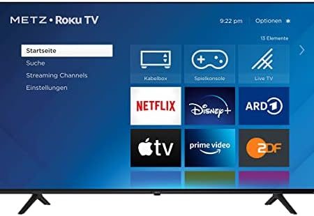 METZ Blue Roku TV, 4K UHD Smart TV, 43 Zoll, 109 cm, Fernseher mit Triple Tuner, TV mit WLAN, LAN, HDMI, USB, HDTV, 2 Monate RTL+ GRATIS, 43MUD6011Z