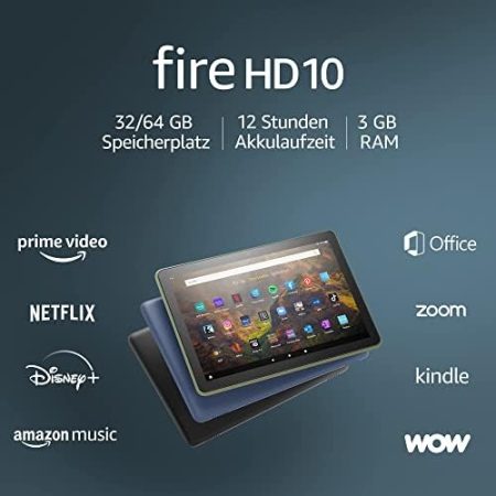 Amazon Fire HD 10-Tablet, Zertifiziert und generalüberholt | 25,6 cm (10,1 Zoll) großes Full-HD-Display (1080p), 32 GB, schwarz – mit Werbung