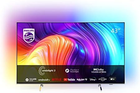 Philips 43PUS8507/12 108 cm (43 Zoll) Fernseher (4K UHD, HDR10+, 60 Hz, Dolby Vision & Atmos, 3-seitiges Ambilight, Smart TV (Works with Google Assistant & Alexa) Triple Tuner, hellsilber) [2022]