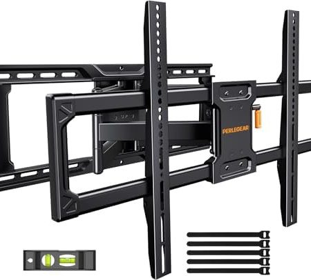 Perlegear vollbewegliche TV Wandhalterung für 42–90 Zoll Fernseher bis zu 68KG, vormontierte TV Halterung mit werkzeugfreier Neigung, Schwenkung, Verlängerung, Max VESA 600 x 400mm, PGLF16