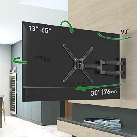 Barkan 76cm Lange TV Wandhalterung, 13-65 Zoll Schwenkbar/Neigbar/Vollbewegung flach & Curved Fernseher TV Halterung, hält bis 36Kg, extra Langer Auszug, für LED OLED LCD, Max. VESA 400x400