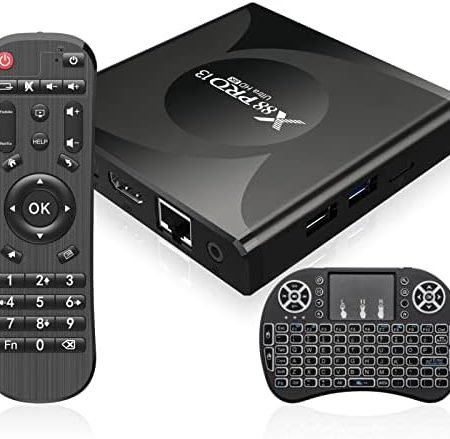 Android 13.0 TV Box 4GB RAM 64GB ROM，TV Box Android mit RK3528 Quad-Core 64bit Cortex-A53 chip，Smart TV Box 8K UHD Videos,2.4G/5G Dual WiFi Bluetooth 5.0 mit kabelloser Mini-Tastatur,Schwarz