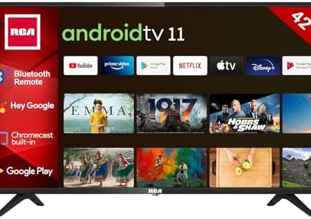 RCA RS42 Android Fernseher 42 Zoll (106 cm) Smart TV mit Google Assistant, Chromecast, Netflix, Prime Video, Google Play Store für DAZN, Disney+ UVM, BT-Fernbedienung, WiFi, Triple-Tuner