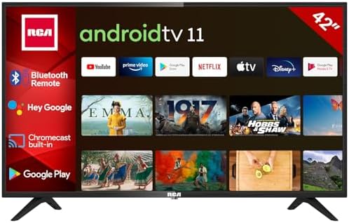 RCA RS42 Android Fernseher 42 Zoll (106 cm) Smart TV mit Google Assistant, Chromecast, Netflix, Prime Video, Google Play Store für DAZN, Disney+ UVM, BT-Fernbedienung, WiFi, Triple-Tuner