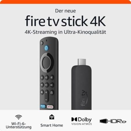 Zertifiziert und generalüberholt Amazon Fire TV Stick 4K, mit Unterstützung für Wi-Fi 6 sowie Streaming in Dolby Vision/Atmos und HDR10+