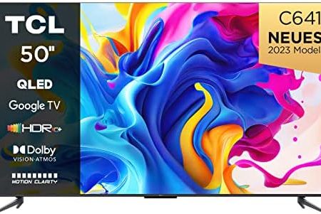 TCL C641 QLED 4K UHD Fernseher 50 Zoll (125cm), 120 Hz Gaming, HDR10+, Dolby Vision, Dolby Atmos, Smart TV, Triple-Tuner DVB-T2/S2/C, Google TV, Schwarz, 2023