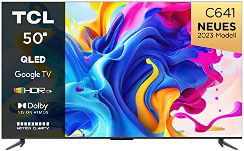 TCL C641 QLED 4K UHD Fernseher 50 Zoll (125cm), 120 Hz Gaming, HDR10+, Dolby Vision, Dolby Atmos, Smart TV, Triple-Tuner DVB-T2/S2/C, Google TV, Schwarz, 2023