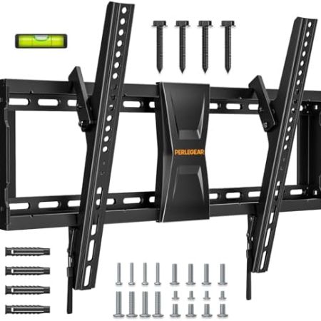 Perlegear TV Wandhalterung für die meisten 37-82 Zoll Fernseher bis zu 60 kg, neigbare Fernseher Halterung für Flache oder gekrümmte Fernseher Max VESA 600x400mm, mit verstellbaren Zugschnüren, PGLT5