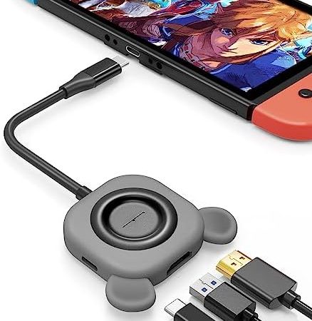 Tendak USB Typ C auf HDMI Adapter für Switch Süßer Bär 3 in 1 USB-C Hub mit USB 3.0 PD Aufladung 4K HDMI Konverter für Nintendo Switch/Switch OLED, MacBook Pro, Samsung S22 Huawei Mate 30 (Grau)