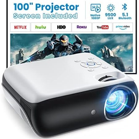 Native 1080P Beamer, Bluetooth 5.1 Tragbar Heimkino Multimedia Beamer 9500L Mit 100'' Bildschirm, Kompatibel mit HDMI USB AV,Smartphones,Laptops,TV Stick,PS5