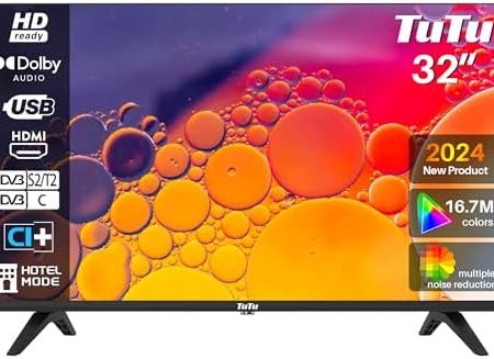 TuTu 32 Zoll TV Fernseher (80cm) LED HD Ready Dolby Audio Triple Tuner (DVB-T/T2-C-S/S2) HDMI USB-Media Player CI/CI+ Hotelmodus (2024)