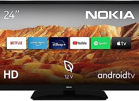 Nokia 24 Zoll (60cm) HD Ready Fernseher Smart Android TV (AV Stereo, WiFi, 12 Volt, Triple Tuner - DVB-C/S2/T2, Netflix, Prime Video, Disney+) HN24GV310C - 2023