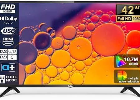 TuTu 42 Zoll(106cm) TV Fernseher Full HD LED TV Triple Tuner(DVB-T/T2-C-S/S2) Dolby Audio HDMI USB CI/CI+ Hotelmodus, USB-Media Player(2023)