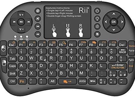 Rii Mini i8+ V2 Wireless + Kabel Rii OTG F1 - Mini Tastatur mit Hintergrundbeleuchtung mit Touchpad Maus und Ein/Aus-Taste für Amazon Fire TV, Smart TV, TV Box, Mini PC, Playstation, Xbox, Computer