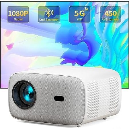 WiFi Dual Bluetooth WiFi Beamer, 450 ANSI Lumen, 1080P Native Beamer, Heimkino projektor, Kompatibel mit Bluetooth Lautsprecher, Smartphone, TV, Switch, Tablet ...