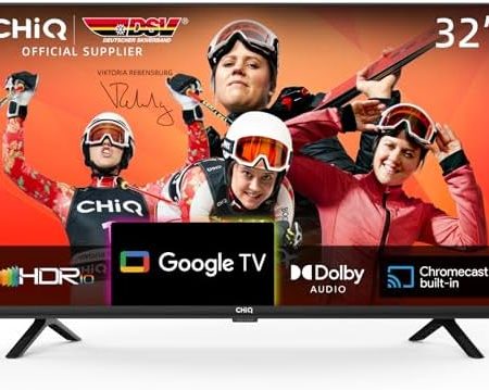 CHIQ TV L32H7G,32 Zoll Fernseher, Smart TV,Google TV, Google Assistent,HDR,Google Play, Chromecast eingebaut, Dolby Audio,Triple-Tuner(DVB-T2/S2/C), Bluetooth,WiFi/HDMI/USB/CI+