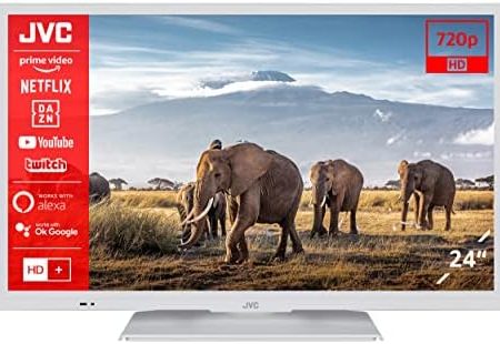 JVC LT-24VH5156W 24 Zoll Fernseher/Smart TV (HD Ready, HDR, Triple-Tuner, Bluetooth) - Inkl. 6 Monate HD+ [2023], Weiß