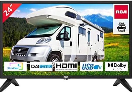 RCA RB24H2CU Fernseher 24 Zoll (TV 60 cm), für Wohnmobile und Wohnwagen 12V KFZ-Adapter, Dolby Audio, Triple Tuner DVB-C/T2/S2, VGA, HDMI, USB, digitaler Audioausgang, incl. Hotelmodus, 230V/12V