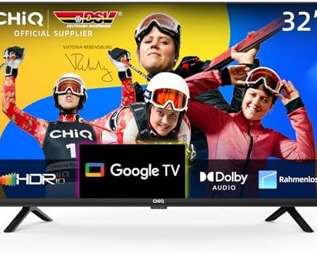 CHIQ TV L32G7V,32 Zoll Fernseher, HD Smart TV, Google TV, Google Assistent,HDR,Google Play, Chromecast eingebaut, Dolby Audio,Triple-Tuner(DVB-T2/S2/C), Bluetooth,WiFi/HDMI/USB/CI+ 2023