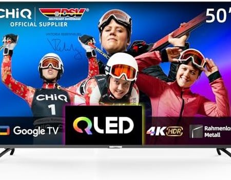 CHIQ 50 Zoll 4K QLED Smart TV, UHD Wide Color Gamut mit HDR, Sprachfernbedienung, integrierter Chromecast, Dolby Audio, DBX-tv, Bluetooth 5.0, Dual-Band-WLAN, U50QM8E Modell 2023