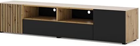 BIM Furniture TV-Stand Lowboard AURIS 200 cm Lamellenfronten MDF Kommode Sideboard TV-Tisch Schrank Artisan Eiche schwarz matt