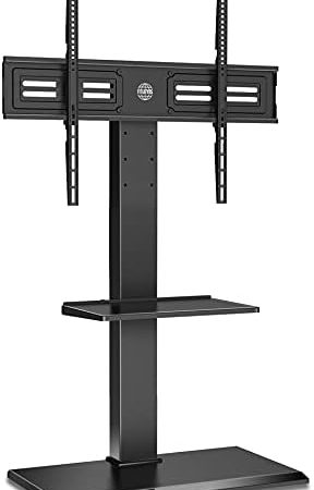 FITUEYES TV Bodenständer mit Eisenbasis 2 Regale TV Standfuß TV Ständer Fernsehstand höhenverstellbar schwenkbar für 55 bis 85 Zoll Flachbildschirm bis zu 50kg Max. VESA 600 * 800