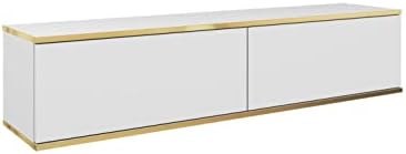 3E 3xE living.com Hängendes TV Schrank - Modernes Design mit Push-to-Open-Funktion. Farbe: Weiss, D: L: 135 cm, H: 30 cm, T: 32 cm. TV Lowboard, TV Board, TV Sideboard Hängend, Wandschrank hängend