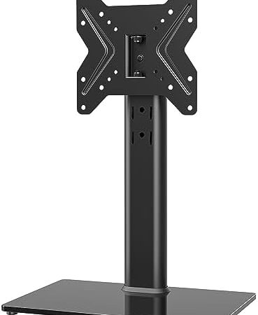 TV Standfuß Universal Höhenverstellbar Ständer für 19-43 Zoll TV Fernsehtisch Halterung Fernsehständer LCD LED Flachbildfernseher Stand Aufsatz VESA 200x200 Tischständer/Schwarz, hält bis zu 45kgs