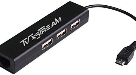 TV xStream LAN Ethernet Adapter mit 3 USB Port Hub mit Micro USB Power für TV Streaming Geräte, Stick 2nd Gen, 3rd Gen 4K Firestick, plus USB auf DC Kabel für Strom