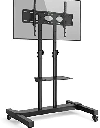 RFIVER TV Ständer Rollbar Fernsehständer, mit Rollen, Fernseher Wagen Staender Bodenstaender für 32 40 42 50 55 65 70 75 80 Zoll Hoehenverstellbar Schwarz | Max 50 KG Vesa 600x400 mm