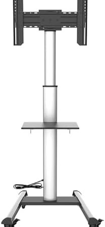 XTRARM Proton 500 mobiler TV Ständer mit Ablage, TV ca. 37-70 Zoll / 40 kg, viele VESA-Größen, Variable Höhe bis ca. 211 cm, Schwarz/Silber, TV-Standfuss