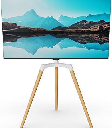 PUTORSEN TV Ständer im Staffelei Design, TV-Bodenständer für 50-65 Zoll, Schwenkbar um -70°~+70°, Höhenverstellbar, VESA kompatibler Bodenständer, Weiß