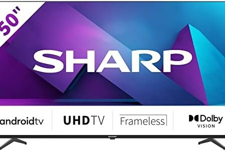 SHARP 50FN6E Android Frameless TV 126 cm (50 Zoll) Fernseher, 4K Ultra HD LED, Google Assistant, Amazon Video, Dolby Vision, HDR10, HLG, Bluetooth, schwarz