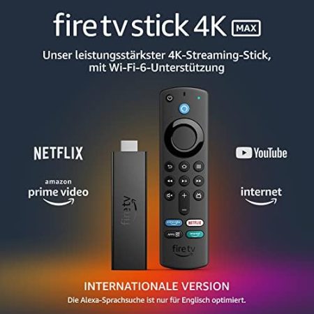 Fire TV Stick 4K Max Internationale Version mit Wi-Fi 6 und Alexa-Sprachfernbedienung