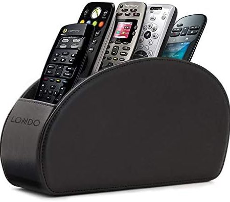 Londo Range Télécommandes à 5 Compartiments - DVD, Blu-Ray, TV, Chaîne Hi-Fi, Roku ou Apple TV - Cuir Avec Doublure Suédée - Faible Encombrement Pour Séjour ou Chambre