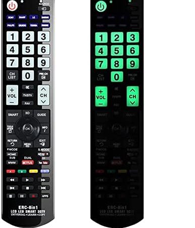 Alkia Universal-Fernbedienung für Panasonic, Samsung, LG, Sony, Toshiba, Sharp, Philips, Grundig TV/Learn/HDTV / 3D / LCD/LED - KEIN Setup erforderlich (im Dunkeln Leuchtend)