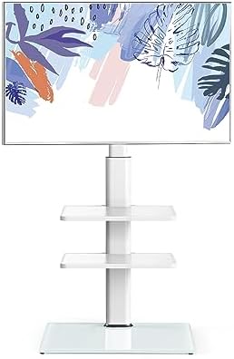 FITUEYES TV Ständer TV Bodenständer 3 Ablagen Standfuß Fernsehstand mit Regal höhenverstellbar schwenkbar für 32 bis 60 Zoll Flach & Curved Fernseher bis zu 30kg Max.VESA 600 * 400