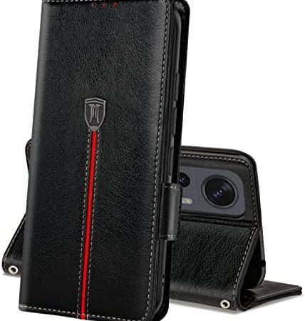 Xiaomi 12 Lite 5G Hülle, Magnet Leder Kartenfach Handyhülle, Klappbar Wallet Tasche mi 12 Lite Schutzhülle, Flip TPU Bumper Silikon Book Cover, Stoßfeste Case für Xiaomi Mi 12 Lite 5G Schwarz