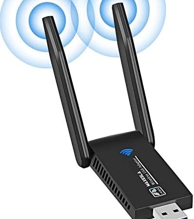 Maxesla WLAN Stick, 1300Mbps USB 3.0 Adapter 2.4GHz/5GHz, mit 5dBi Dual Band High Gain für PC/Desktop/Tablet/Laptop, Kompatibel mit Windows 10/8/7/Vista/XP, Mac OS X