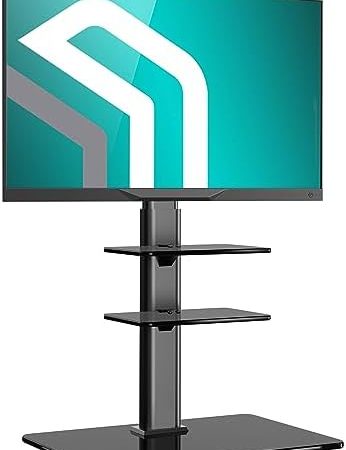 ONKRON TV Bodenständer für 32" - 65" TV bis 40 kg - TV Standfuß höhenverstellbar & schwenkbar - Universal TV Standfuß Fernseher Ständer - 600x400 VESA Standfuss TV Ständer Glas Schwarz TS5550